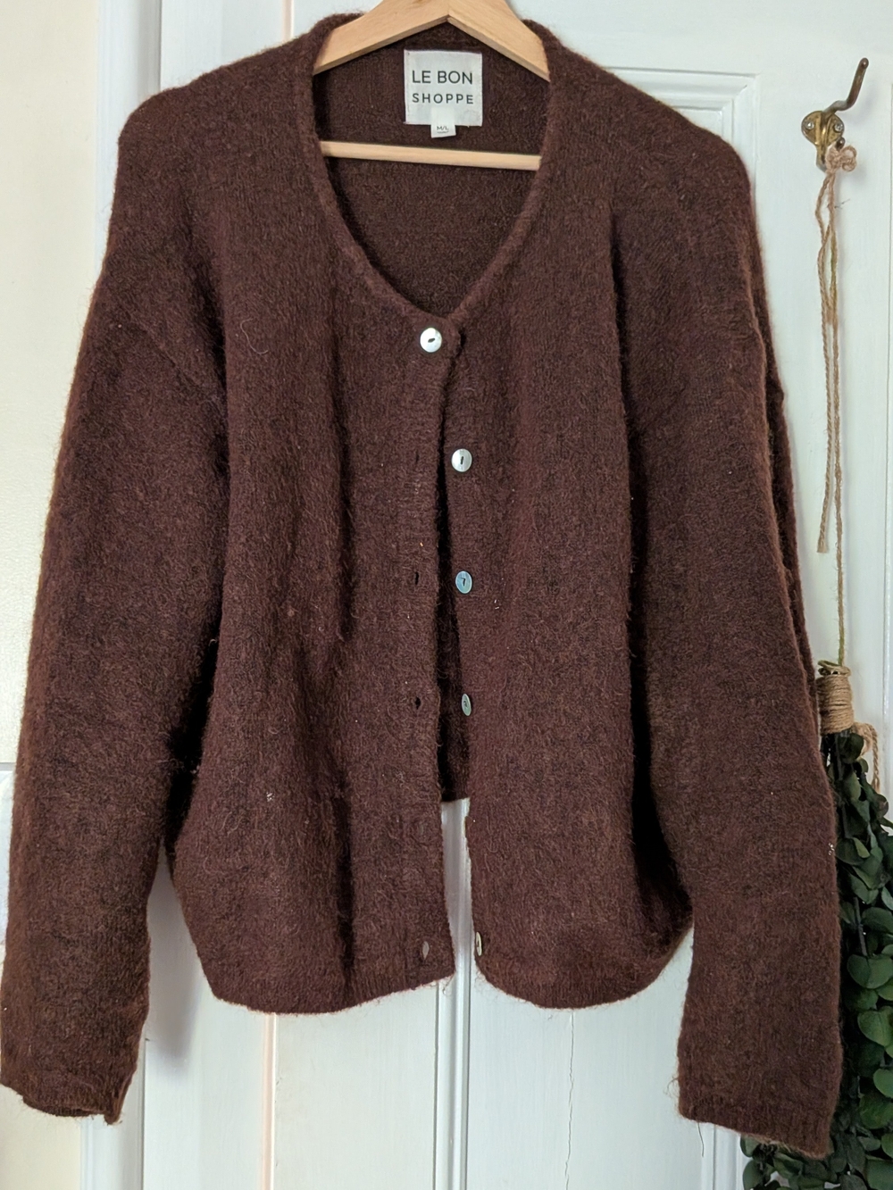 Le Bon Shoppe Women's Chocolate Brown V-Neck Button Cardigan